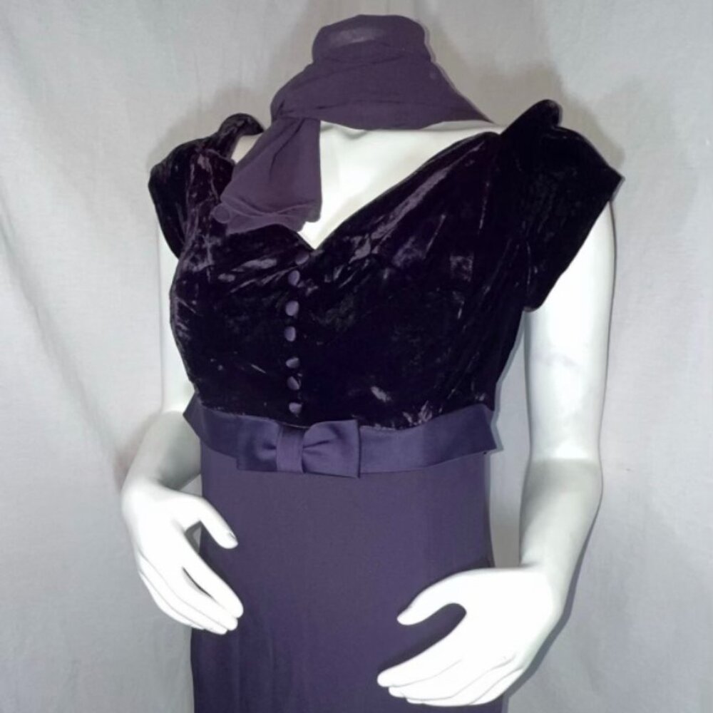 Liz Claiborne Night Purple Dress With Bow Detail Full Length Formal Gown Size 16